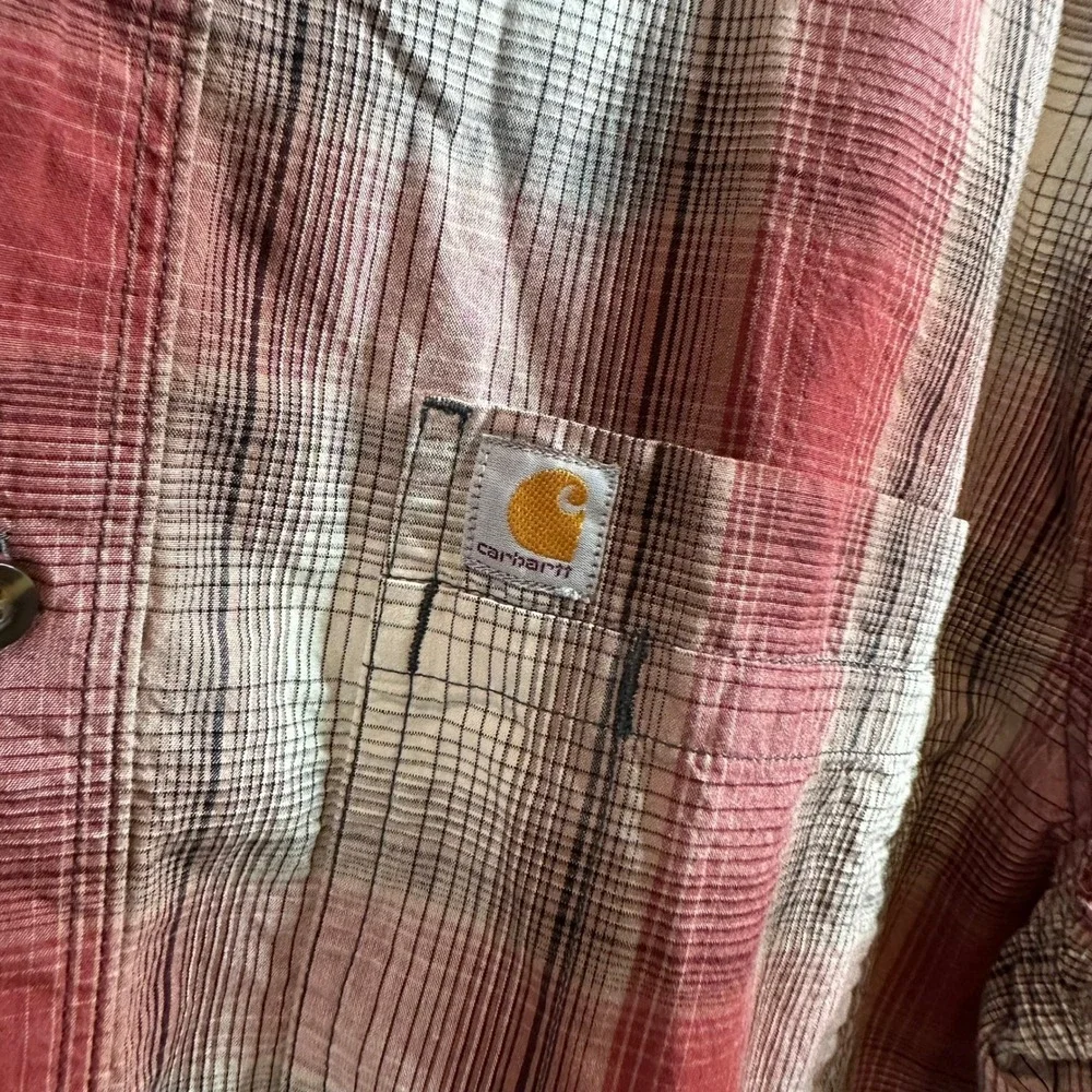 Carhartt shirt mens XL button up Short Sleeve Work Shirt Red Plaid Casual